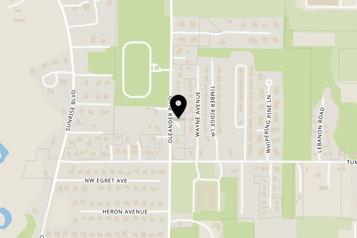Map showing the location of AJ's Pizza, Subs, and Wings on 4104 Oleander Ave in Fort Pierce